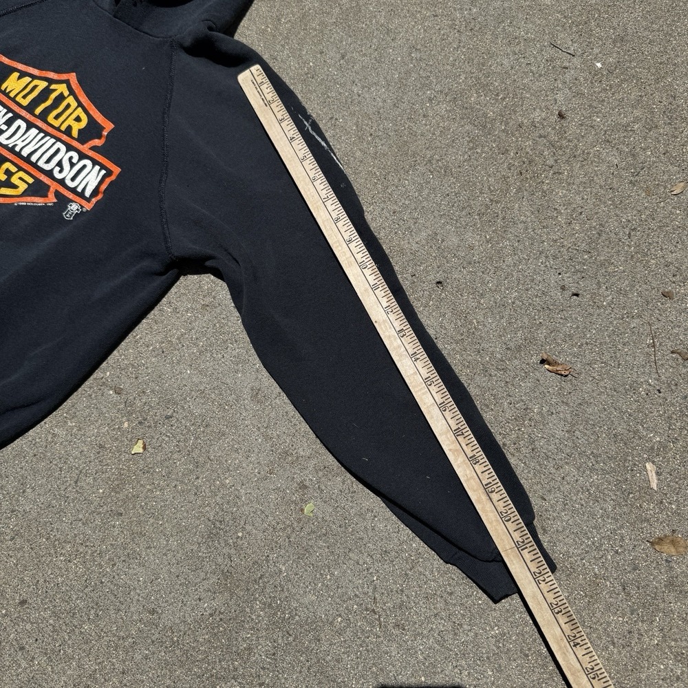 Vintage 80s Harley Davidson Hoodie Sweatshirt Medium Black Detroit Distressed - Picture 12 of 12